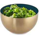 Relaxdays saladeschaal, rvs, 1 liter, ronde metalen schaal, om te bakken of serveren, keukenschaal, groen/goud