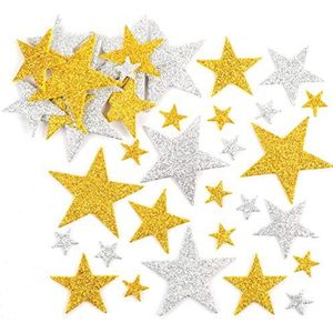 Baker Ross AV610 Glittersterstickers in goud en zilver voor kinderen om te knutselen en te versieren met Kerstmis, voor jongens en meisjes (150 stuks), Meerkleurig