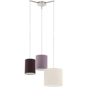 EGLO Tombolo Hanglamp met 3 lichtpunten, hanglamp van staal en textiel, in matte nikkelkleur en crème, taupe en bruin, eettafellamp, woonkamerlamp han