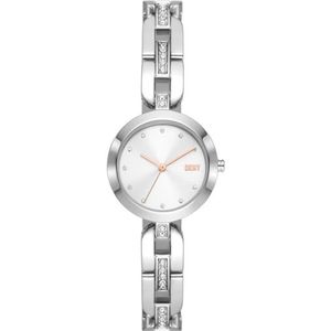 DKNY City Link horloge voor dames, kwartsuurwerk met horlogeband van roestvrij staal, leer of silicone, Zilverkleurig en roségoudkleurig, 26MM