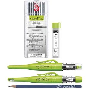 Pica Marker Set - Pica Fine Dry 0,9 + Pica Dry + 10 stuks reservevullingen grafiet 2B multi-use + 24 stuks vullingen grafiet HB