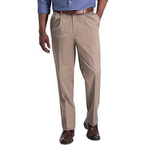 Haggar Men's B&T Iron Free Premium Khaki Classic Fit Pleat Front Expandable Waist Pant