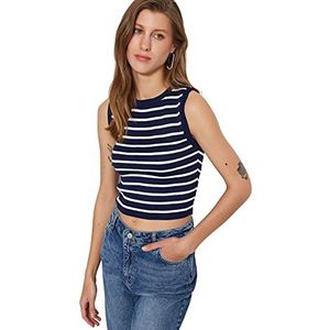 Trendyol Dames Slim Basic Crew Neck Knitwear Blouse Shirt, Donkerblauw, S