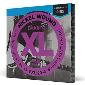 D'Addario Gitaar Snaren - XL Nikkel Elektrische Gitaar Snaren - EXL120-8 - Perfect Intonation, Consistent Feel, Betrouwbare Duurzaamheid - Voor 8-snarige Gitaren - 09-65 Super Light 8-String