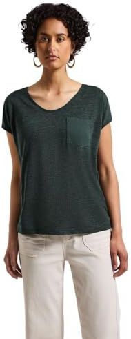 Street One Dames Shirt met linnen look in Groen, in size: 34