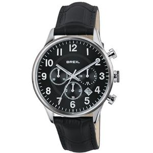 BREIL Men's Contempo Watch Collection Mono-Colour Black dial Chrono Quartz Movement and GEN. Calf Leather Black Strap TW1577