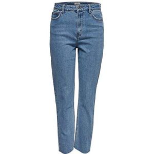 ONLY Emily Life High Waist Raw Hem Straight Jeans, blauw (light blue denim), 32