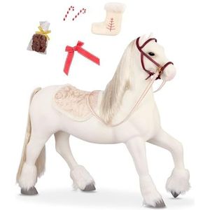Our Generation BD38025C1Z 51 cm Clydesdale Toy Horse – Lange, Sprankelende witte manen & staart – Vakantiekous, haarstrik & zadeldeken – 46 cm Poppenaccessoires voor kinderen vanaf 3 jaar