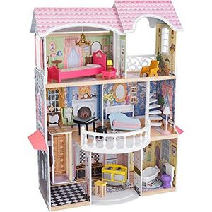 KidKraft 65839 Magnolia Mansion, houten poppenhuis inclusief meubilair en accessoires, 3 verdiepingen hoge speelset voor poppen van 30 cm/12 inch