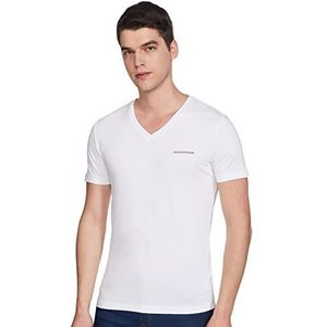 Calvin Klein Jeans Heren Micro Ck Slim Stretch V-hals T-shirt, Helder Wit, XS