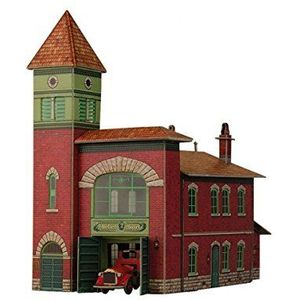 UMBUM Innovatieve 3D-puzzel brandweer Railway Collection Buildings H0 (1/87) 3D kartonnen modelbouwset voor volwassenen en kinderen