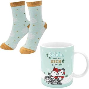 Sheepworld Tassen-Socken-Set bestehend aus einer Tasse mit Motivdruck: ""Schön, dass es dich gibt!"" und einem Paar Socken in Größe 36-40