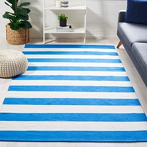 SAFAVIEH Modern tapijt voor woonkamer, eetkamer, slaapkamer - Montauk Collection, korte pool, blauw en wit, 91 x 152 cm
