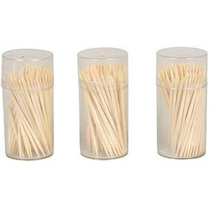 RUECAB - Tandenstoker in doos, tandenstoker van bamboe - Set van 3 plastic dispenserdozen - 3 x 100 stuks - voor het serveren van fingerfood - Materiaal: Bamboe - Afmetingen: Ø 2 x 63mm