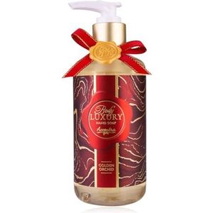 Accentra zeepdispenser met handzeep BODY LUXURY vloeibare zeep in pompdispenser, geur: Golden Orchid, damescadeau Kerstmis met rode strik