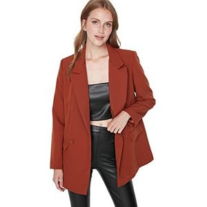 TRENDYOL Regular damesjas met dubbele rijen effen geweven stof, bruin, 36