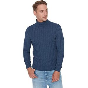 Trendyol Heren coltrui effen slanke trui sweatshirt, Indigo, XL