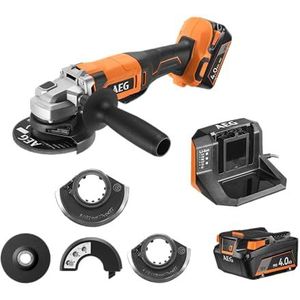 AEG - 125 mm draadloze slijpmachine 18 Volt, 9200 rpm met 2 Pro lithium batterijen 4,0 Ah, oplader en tas - BEWS18-125X2-402B