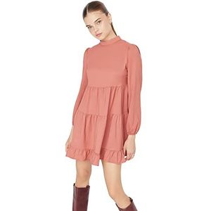 TRENDYOL Dames Woman Midi Wikkelsnit V-hals geweven jurk, Tegels., 34