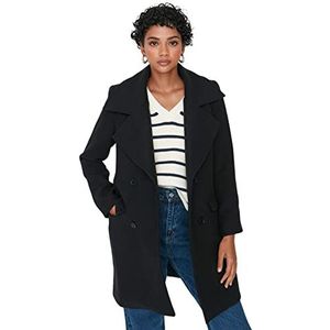 Trendyol Damesmantel met reverskraag, effen, normale jas, Zwart, 60