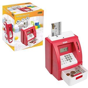 Idena 50061 - digitale spaarpot, geldautomaat met geluid in rood, pinbeschermde creditcard, muntenteller en vele functies, ca. 21,8 x 16 x 14,5 cm