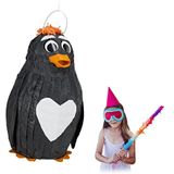 Relaxdays pinata pinguin, kinderen & volwassenen, verjaardag, babyshower, zelf vullen, HxBxD 42 x 21 x 21, zwart