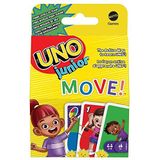 UNO Junior Move kaartspel voor kinderen met actieregels, voor gezinsavonden, spelletjesavonden, onderweg, op de camping en voor feestjes, UNO kaarten, HNN03