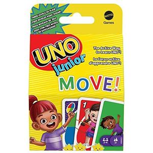 UNO Junior Move kaartspel voor kinderen met actieregels, voor gezinsavonden, spelletjesavonden, onderweg, op de camping en voor feestjes, UNO kaarten, HNN03