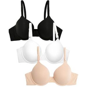 Fruit of the Loom Women's T-Shirt Bra, Black Hue/Sand/White, 38D