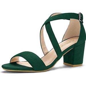 Allegra K Dames Crisscross Enkelband Blokhak Sandalen, Groen, 41 EU