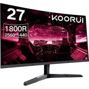 KOORUI Gaming Monitor 27 inch, 1800R gebogen oppervlak, 2560 x 1440 (QHD) scherm, 144 Hz 1 ms, DCI-P3 85%, ultradun frame, kantelbaar, ondersteuning voor HDMI/DP