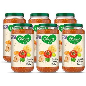 Olvarit Tomaat Kalkoen Pasta - babyhapje voor baby's vanaf 15+ maanden - 6x250 gram babyvoeding in een maaltijdpotje