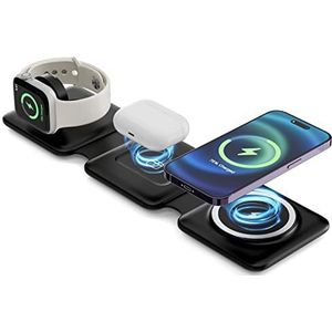 SUTOUG 3-in-1 draadloze oplader, magnetisch laadstation met 18 W snelle adapter voor iPhone 14/13/12-serie, Samsung Note/Mate/Pixel/S20/S21-serie, AirPods Pro/3/2, Apple Watch 2/3/4/5/SE/6/7/8, zwart