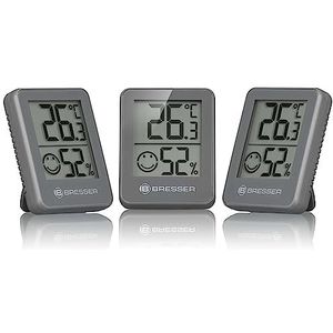 Bresser Thermometer Hygrometer Temeo Hygro Indicator 3-delige set om neer te zetten of voor wandmontage met binnenklimaat-indicator, grijs