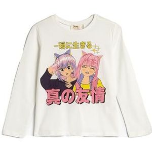 Koton Girls's Anime Long Sleeve Crew Neck Cotton T-shirt, ecru(010), 4-5 Jaar