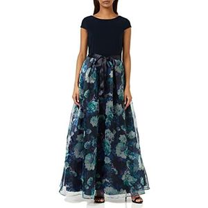 Gina Bacconi Organza en jersey maxi-jurk voor dames, satijnen strik, cocktail, Marine/Multi, 36