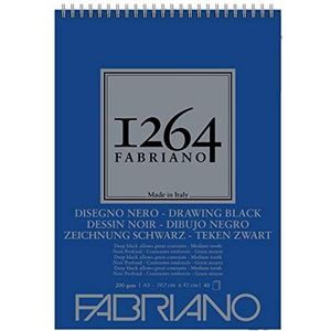 Honsell 19100651 - Fabriano Disegno Nero tekenblok met spiraalbinding 1264, 200 g/m², DIN A3, 40 vellen zwart, gesatineerd papier met gemiddelde korreling, zuurvrij, voor alle droogtechnieken