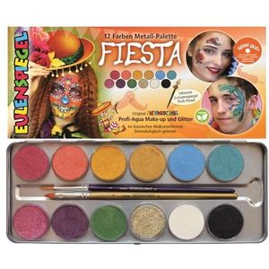Eulenspiegel 212233 - Make-up palet Fiesta, 12 kleuren, 2 penselen, make-up set veganistisch, kindermake-up, carnaval [Exclusief bij Amazon]