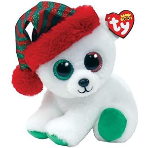 Ty - Pluche – Beanie Boos speciaal Kerstmis – ijsbeer – Paxton – beer met groene en rode glitterogen en gestreepte papaline – de pop met grote glinsterende ogen – 15 cm – 36534
