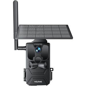 WOLFANG WT04 Jachtcamera, 4G Fotoval op Zonne-energie met Vooraf Geïnstalleerde Simkaart en SD-kaart, Externe 2.5K-jachtcamera met Zonnepaneel, Onzichtbaar Infrarood, PIR-detectie, Waterdicht
