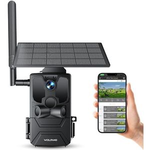 WOLFANG WT04 Jachtcamera, 4G Fotoval op Zonne-energie met Vooraf Geïnstalleerde Simkaart en SD-kaart, Externe 2.5K-jachtcamera met Zonnepaneel, Onzichtbaar Infrarood, PIR-detectie, Waterdicht, zwart
