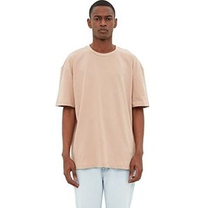 Trendyol Heren steen mannelijk basic 100% katoen ontspannen pasvorm Bike Collar T-shirt korte mouwen stone, medium