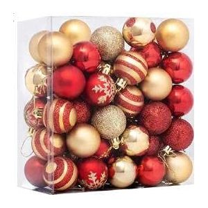 4 cm, 50 stuks kerstballen-ornamentenset, decoratieve boomhangers voor vakantie, bruiloft, feest, kerstdecoratie, goud en rood