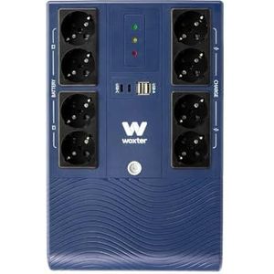 Woxter Multibase UV, 1200VA/720W, Ononderbroken Voeding, 8 Schuko-stopcontacten, 4 USB-poorten, Blauw