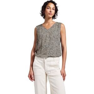 Street One - Leeuw - Blousetop - Beige - Mouwloos, Dierenprint, V-hals, Gesmokte Details