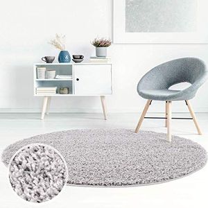 Carpet city ayshaggy Shaggy tapijt hoogpolig langpolig effen grijs zacht wollig woonkamer, afmetingen: 120 x 120 cm rond, 120 cm x 120 cm