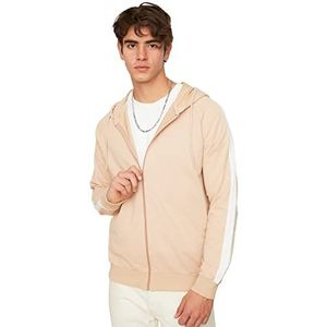 Trendyol Heren Beige Male Regular Fit Rits Garnili Hooded Sweatshirt, XL