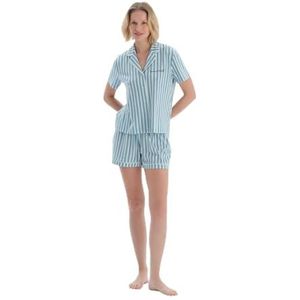 Dagi Dames Lineair Bedrukt Geborduurd Katoen Modal Shirt Broek Pyjama Set, XS, sage, XS