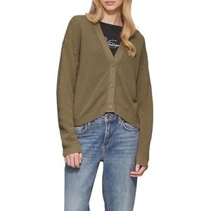 QS - Gebreid Vest - Olijfgroen - Casual Cardigan - Met Knoopsluiting