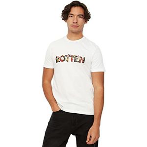 Trendyol Heren White Male Slim Fit Ba T-shirt, wit, S